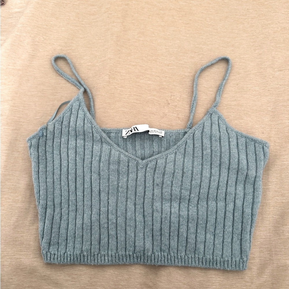 Zara Small Blue Knit Crop Top